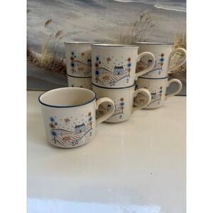 Hearthside Museum Collection Primitif Stoneware Mugs Set of 7 Blue House Japan
